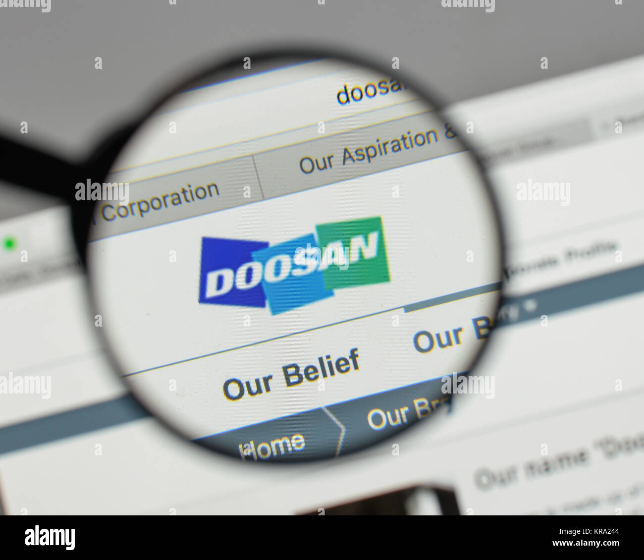 Milan, Italy - August 10, 2017: Doosan Group logo on the website homepage