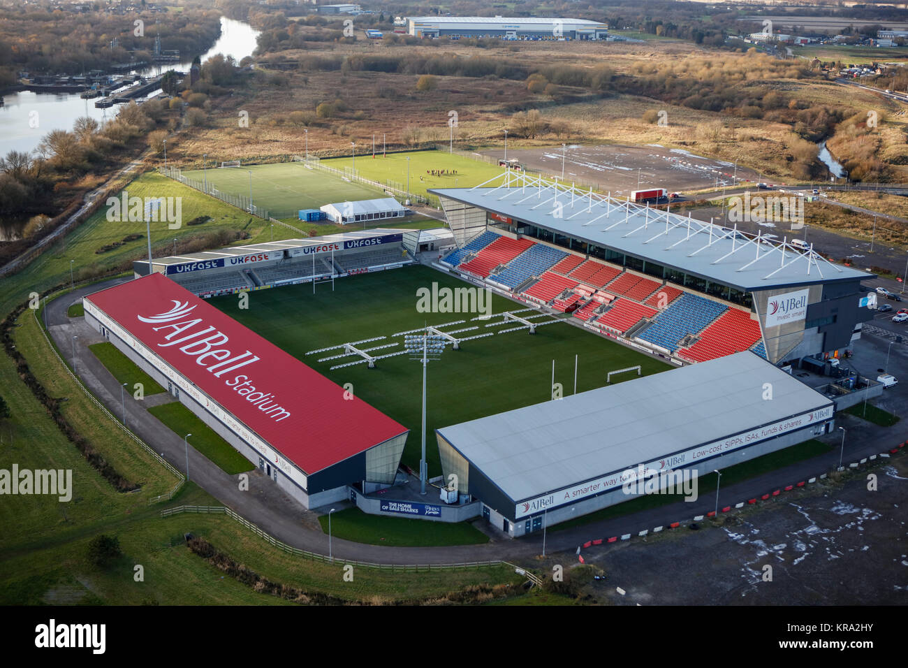 An aerial view of the AJ Bell Stadium, home of Sale Sharks Stock Photo