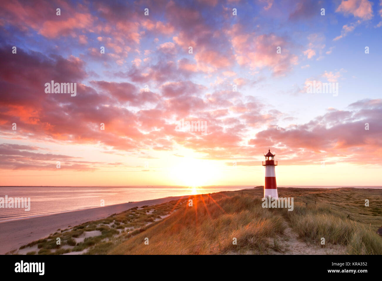 lighthouse sylt to the sunrise Stock Photo