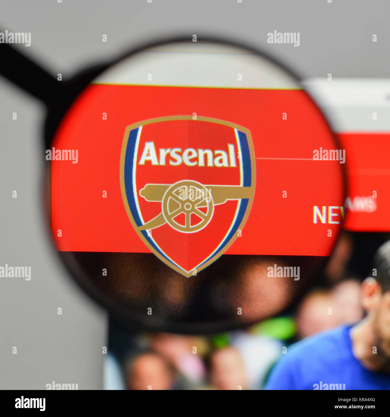 Milan, Italy - August 10, 2017: FC Arsenal logo on the website homepage. Stock Photo