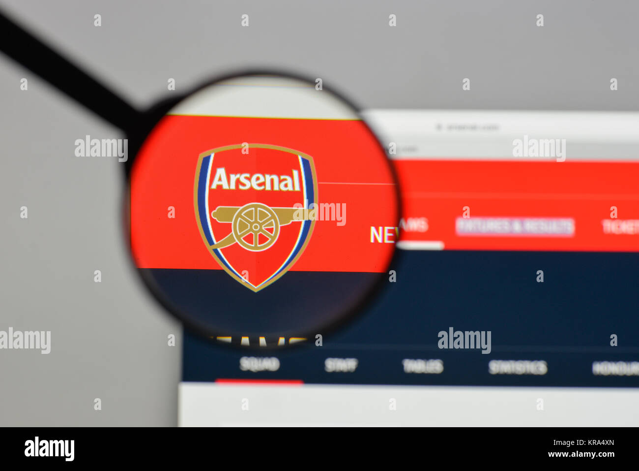 Milan, Italy - August 10, 2017: FC Arsenal logo on the website homepage. Stock Photo