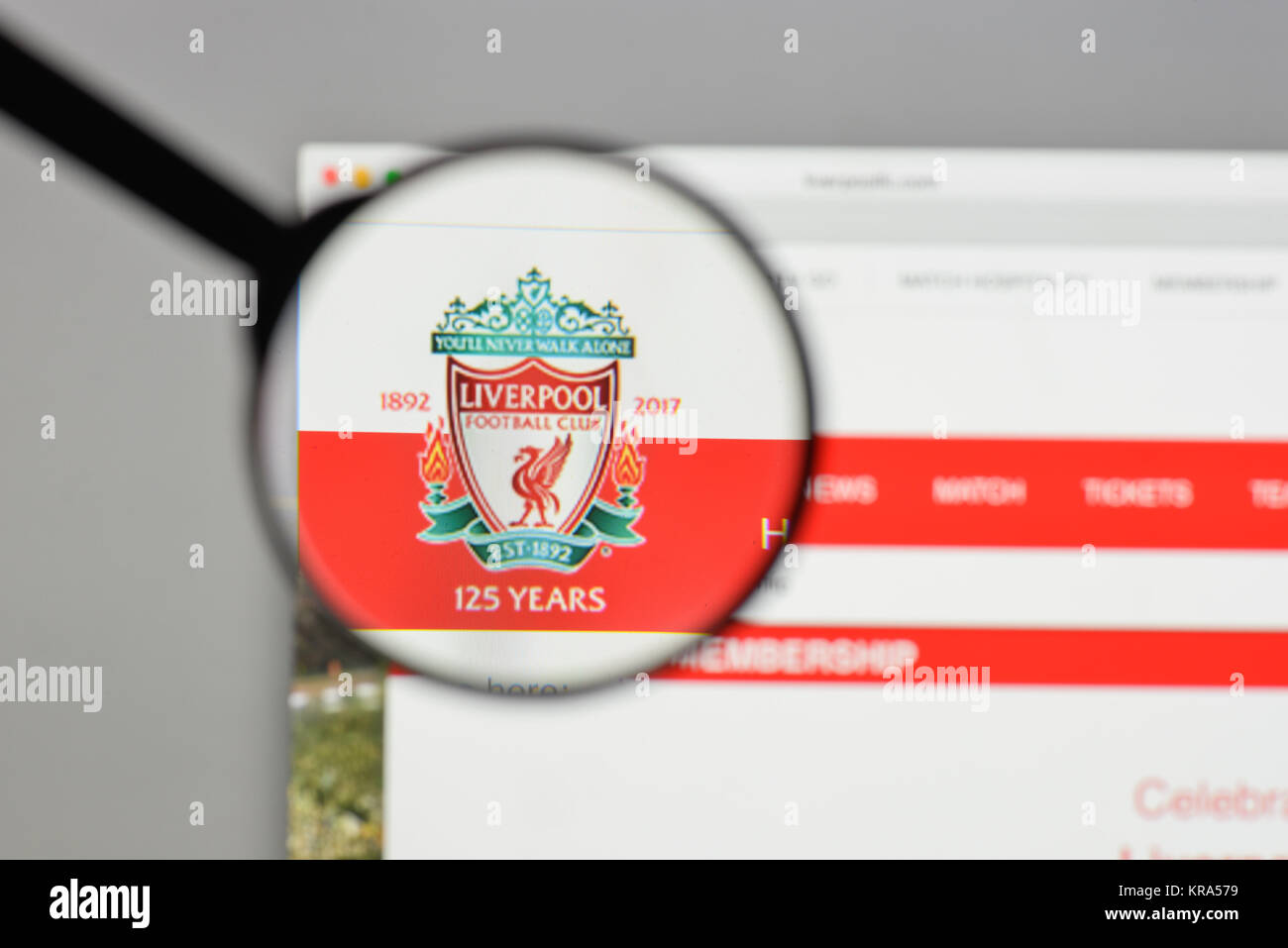 Milan, Italy - August 10, 2017: FC Liverpool logo on the website homepage. Stock Photo