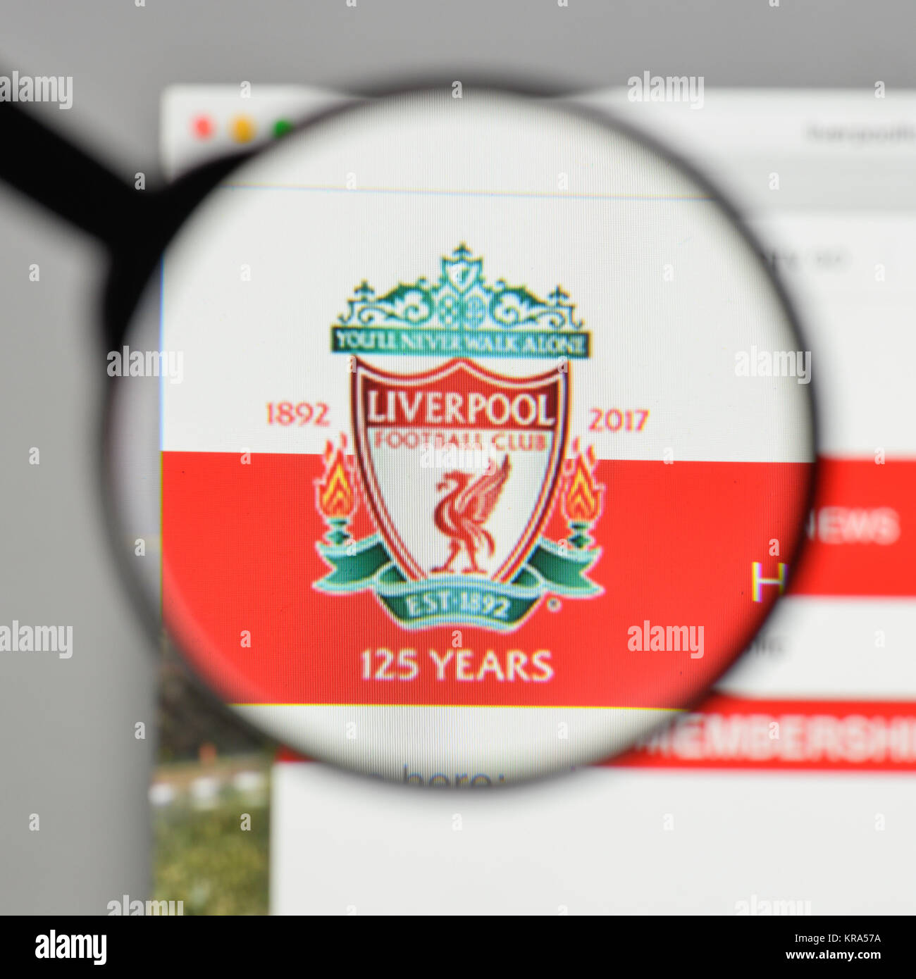 Milan, Italy - August 10, 2017: FC Liverpool logo on the website homepage. Stock Photo