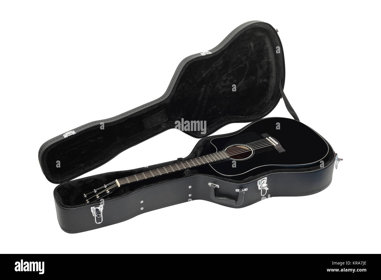 Musical instrument - Acoustic guitar hard case isolated on a white background. Stock Photo
