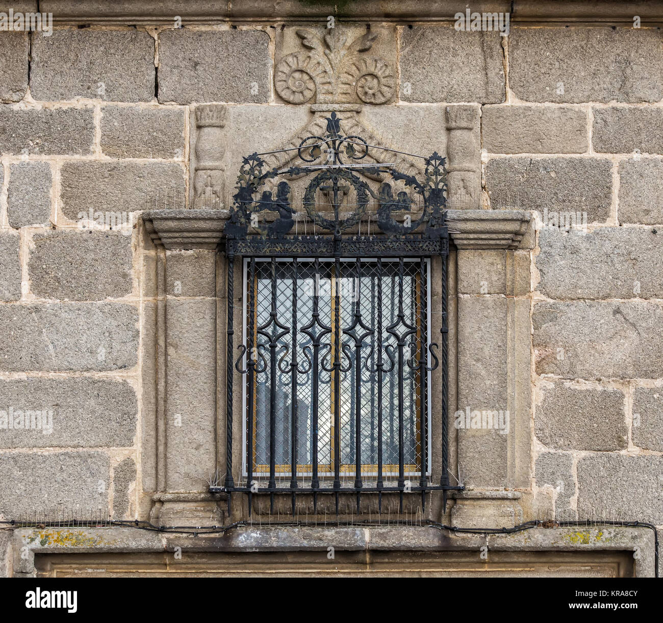 Old window located in the old town of Avila. Spain. Stock Photo