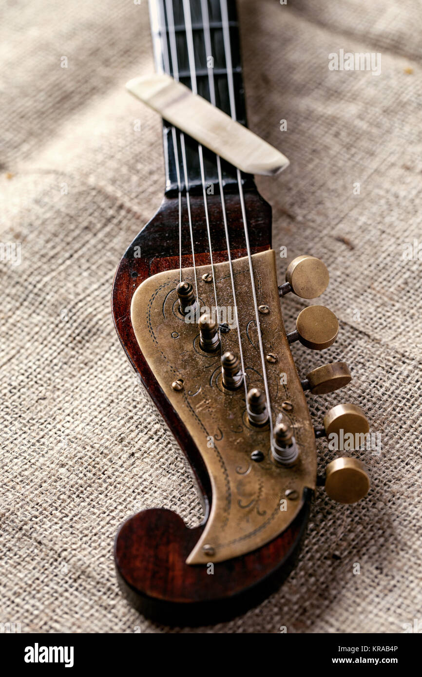 detail musical instrument with strings tamburitza background Stock