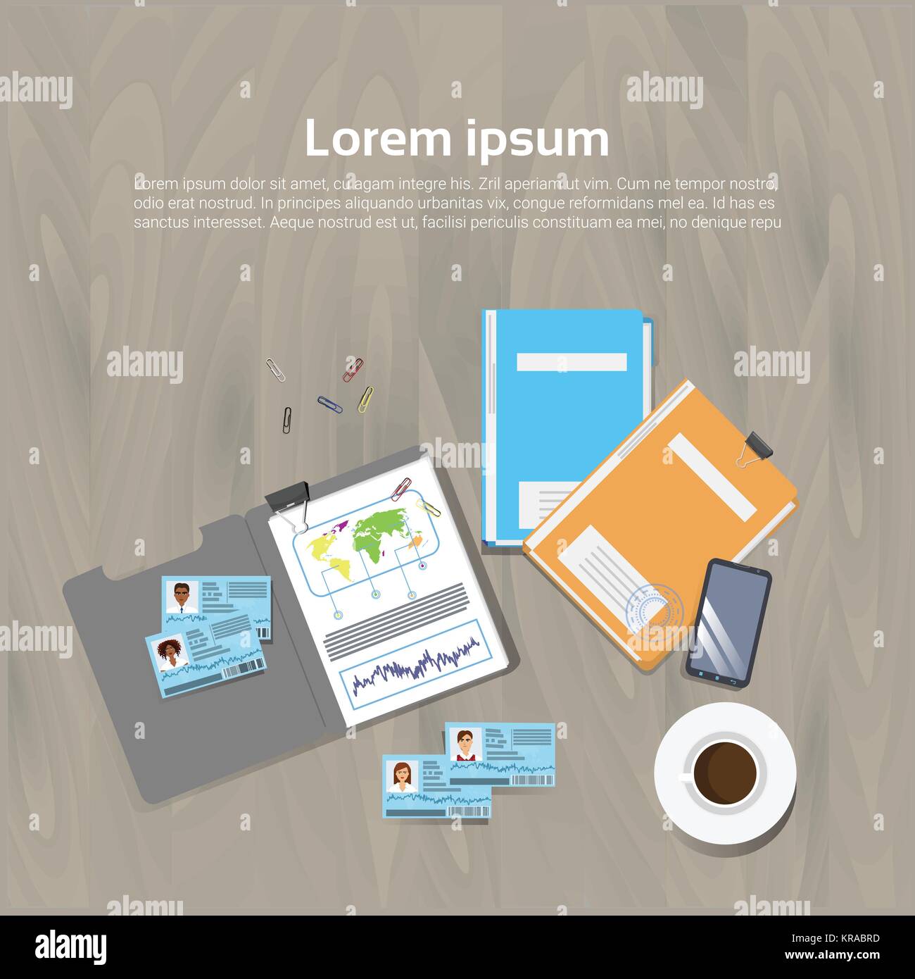 Workplace Concept Office Desk Template Top Angle View Document Folders