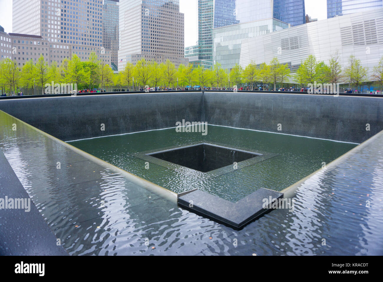 New York CITY, USA - May 01, 2016: Memorial at Ground Zero, Manhattan, commemorating the terrorist attack of September, 2001 Stock Photo