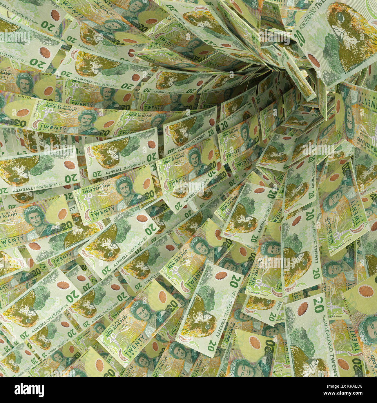 money vortex from twenty new zealand dollars seem Stock Photo