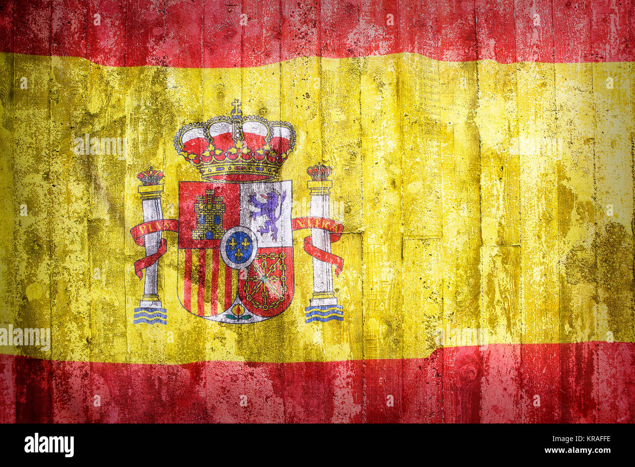 Grunge style of Spain flag on a brick wall for background Stock Photo