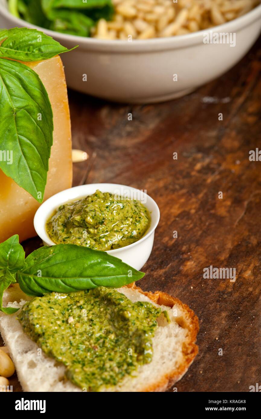 italian basil pesto bruschetta ingredients Stock Photo Alamy