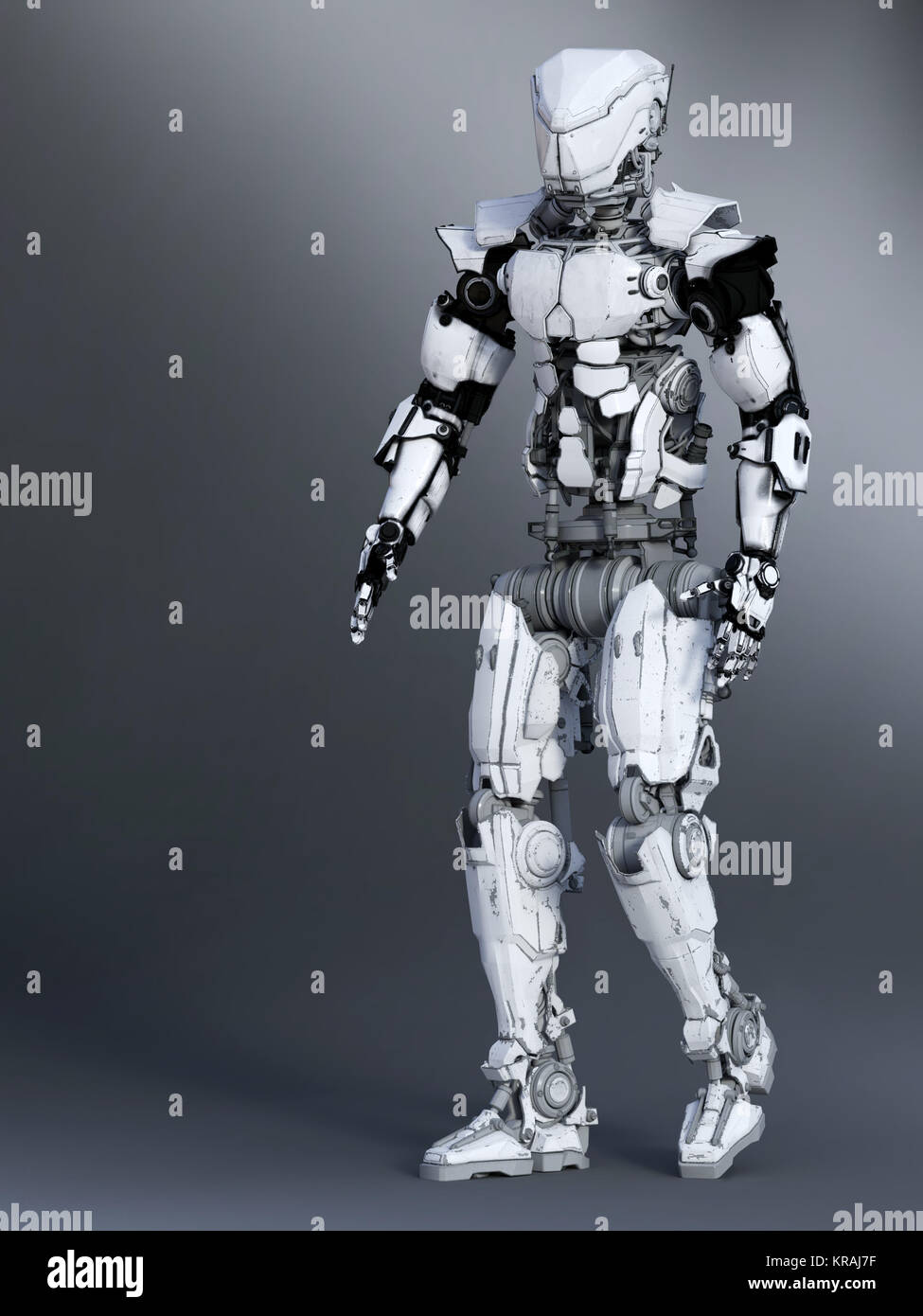 3D rendering of a futuristic robot walking. Stock Photo