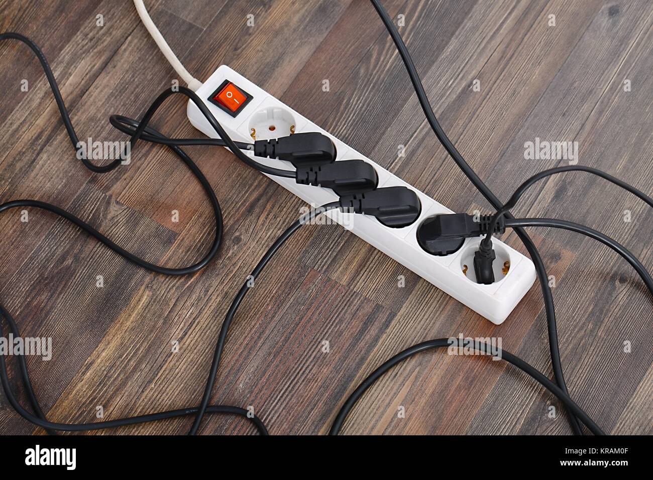 Extension block and cables Stock Photo Alamy