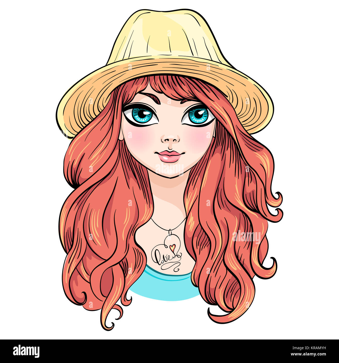 Vector beautiful fashion girl in hat Stock Photo - Alamy