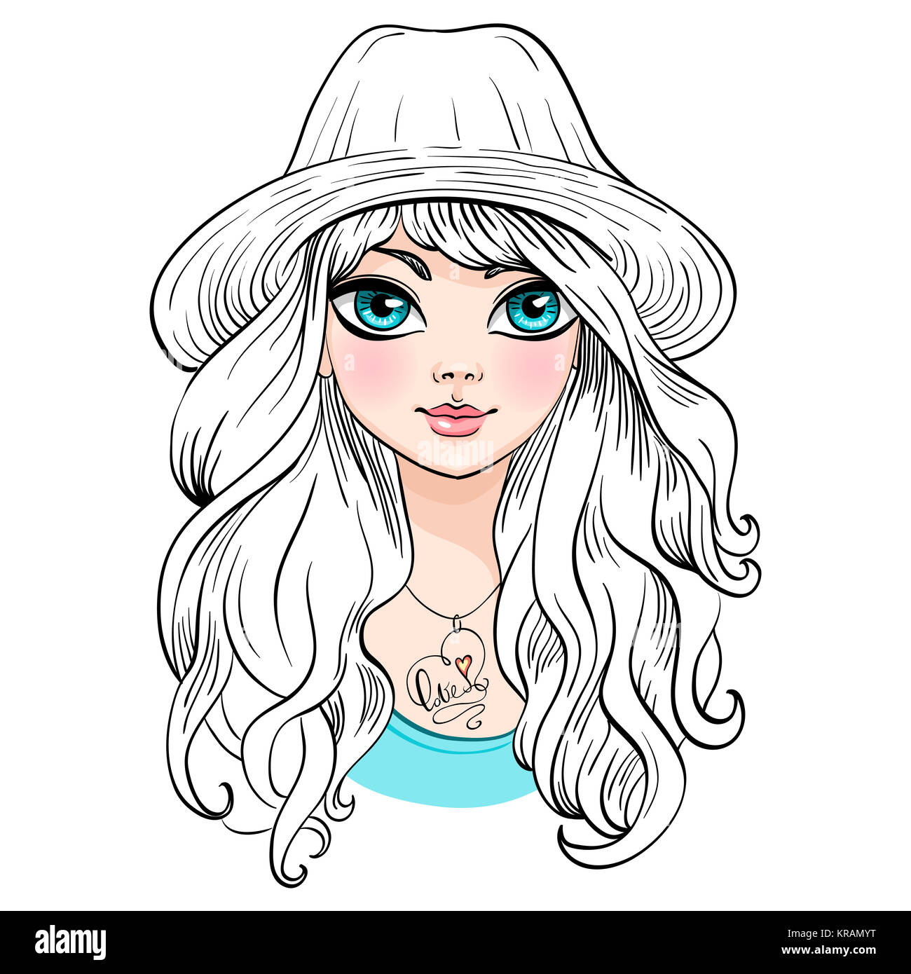 Vector beautiful fashion girl in hat Stock Photo - Alamy