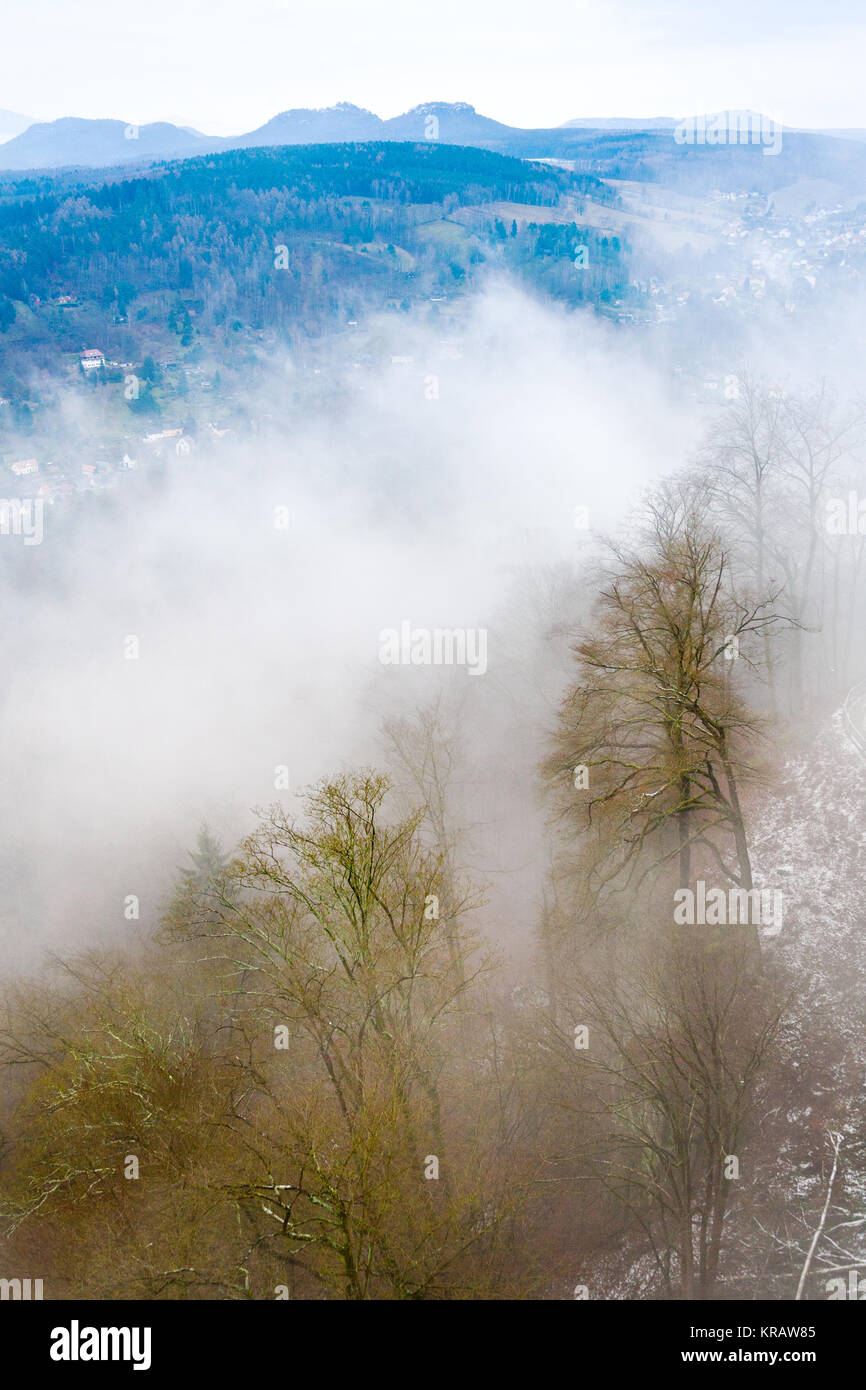 ranní mlhy v zimě, Saské Švýcarsko, Sasko, Německo / fog in the winter  morning in Saxon Switzerland, Saxony, Germany Stock Photo - Alamy