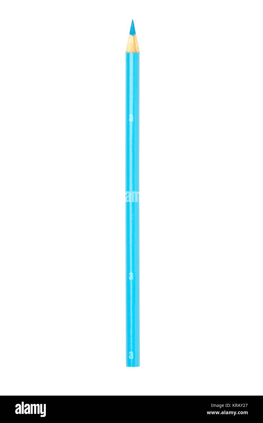 close up image of a light blue color pencil against white background