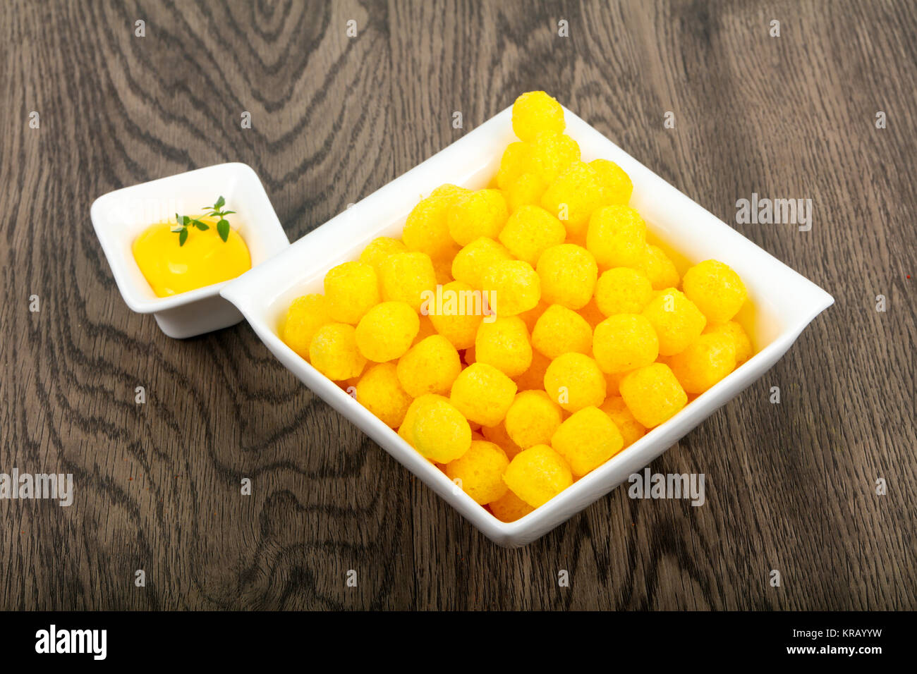 Cheese corn balls with sauce Stock Photo Alamy