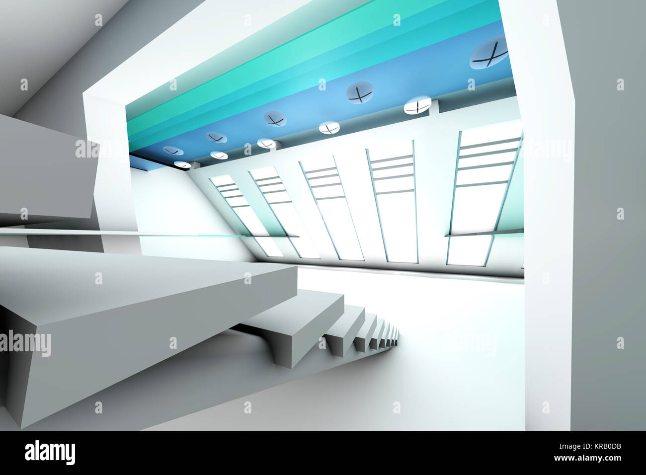 A futuristic entrance hall to a corporate building. 3D rendered ...