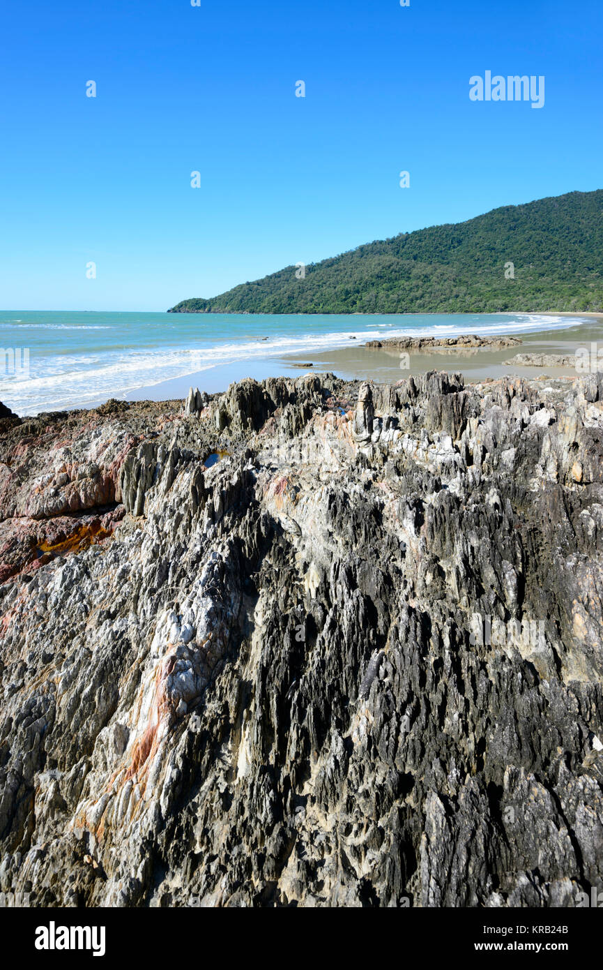 View of scenic coastline at Cow Bay Beach, Daintree National Park, Far