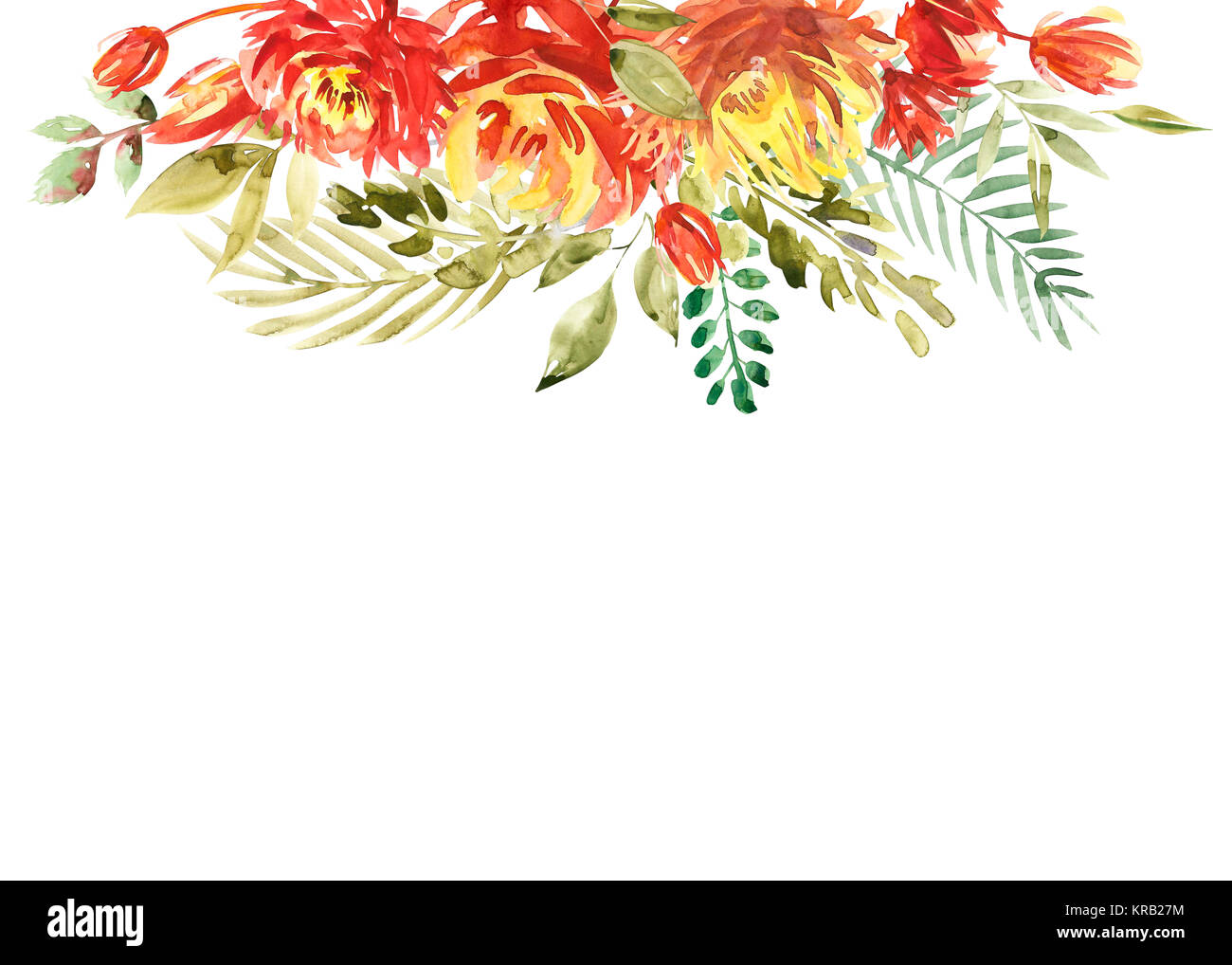 Colorful Watercolor Flower Border. Painted Flower Background. Isolated on white background Stock Photo
