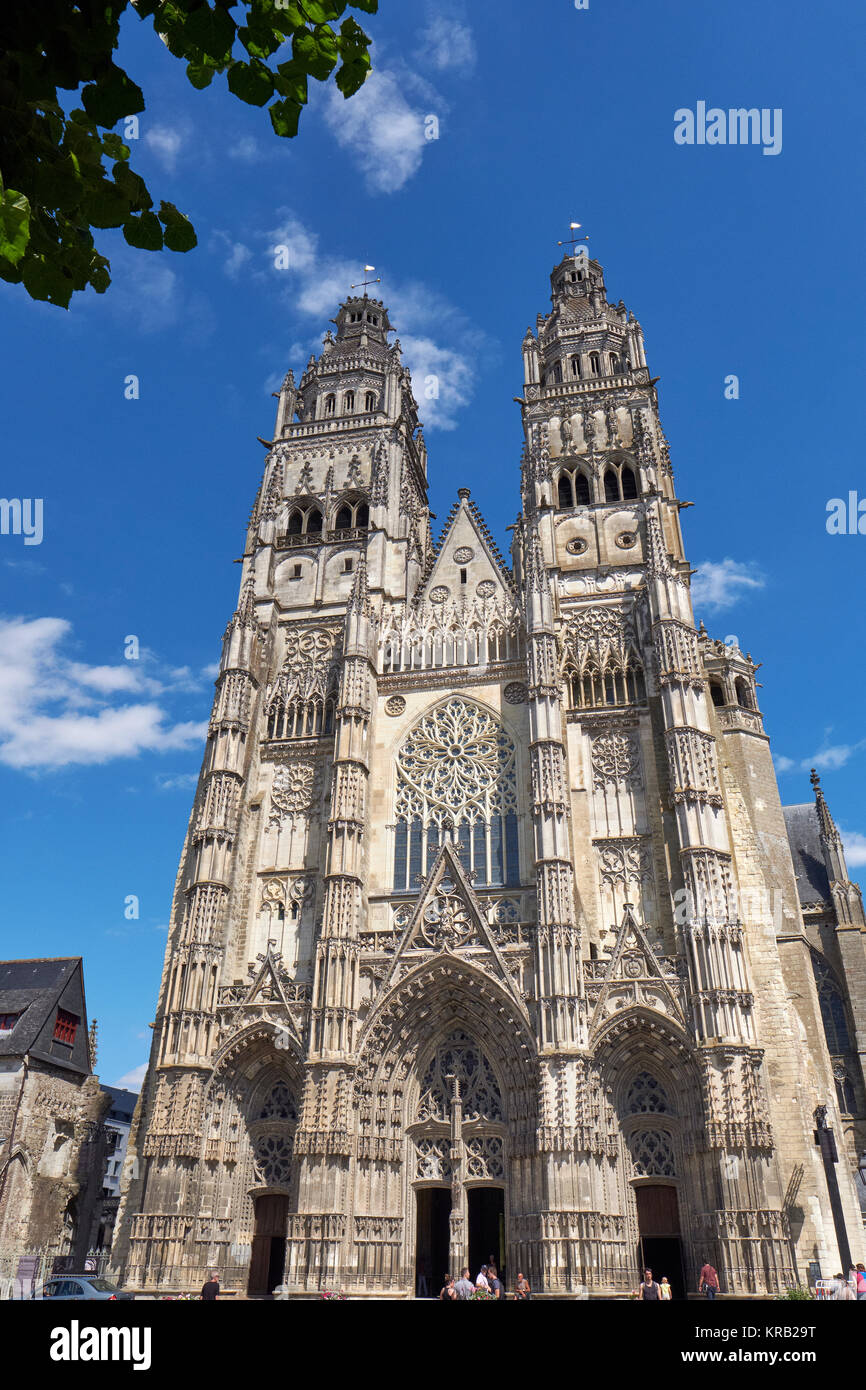 The gothic cathedral in the medieval city of Tours in the Loire Valley ...