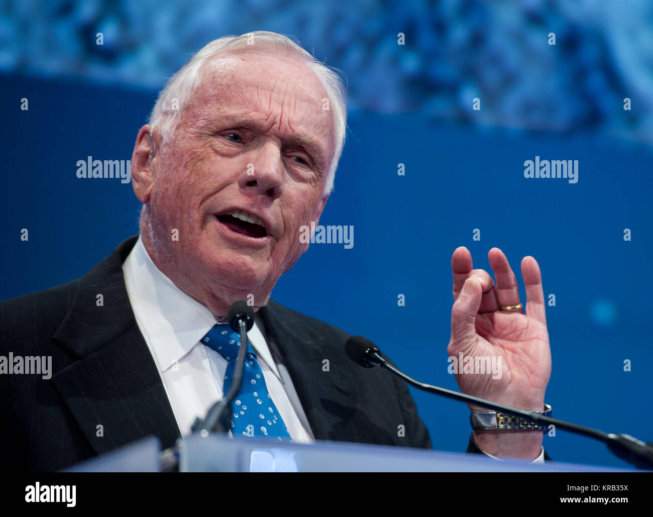 Apollo 11 Astronaut Neil Armstrong speaks during a celebration dinner