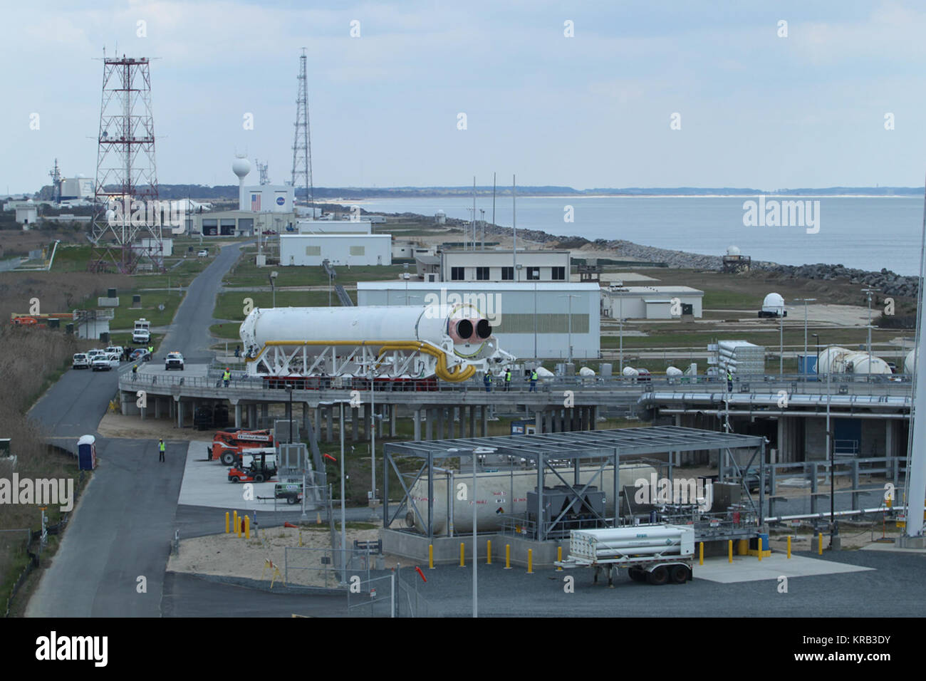 Antares first stage on its way to its Launch Pad LA 0 Stock Photo - Alamy
