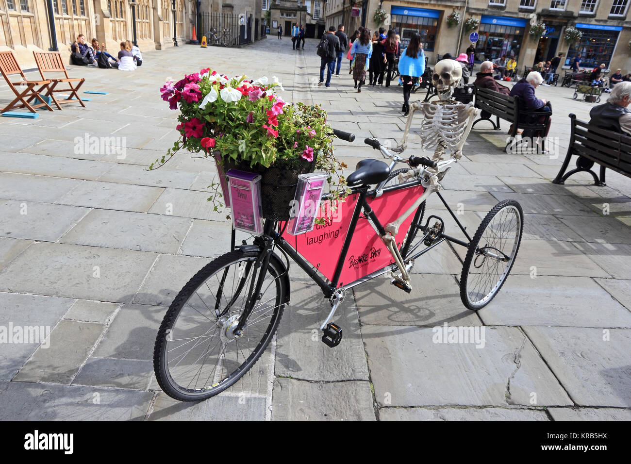 Tandem tricycle used to advertise Bizarre Bath, The Comedy Walk, Bath Stock Photo