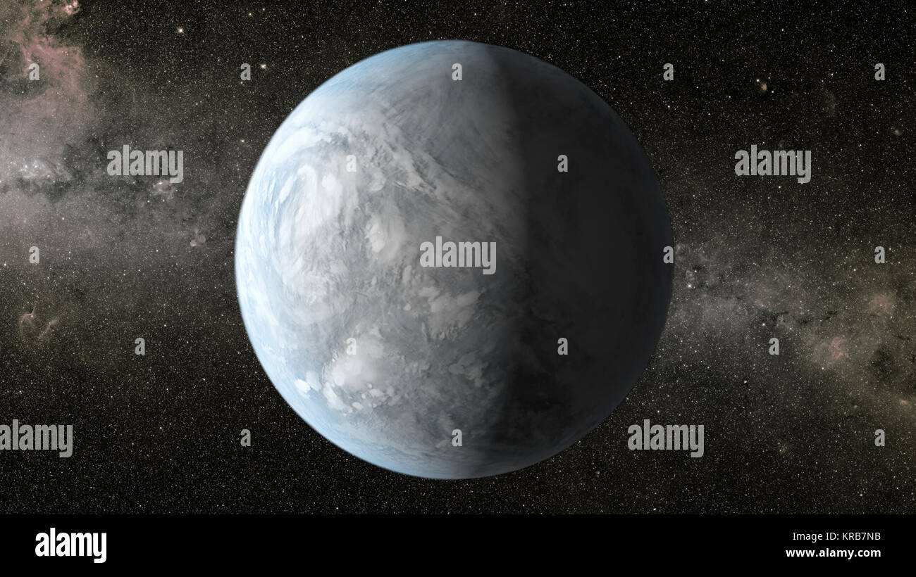 This artist's concept depicts Kepler-62e, a super-Earth-size planet in the habitable zone Stock Photo