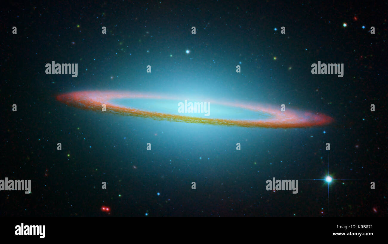 IDL TIFF file Sombrero Galaxy in infrared light (Hubble Space Telescope and Spitzer Space Telescope) Stock Photo