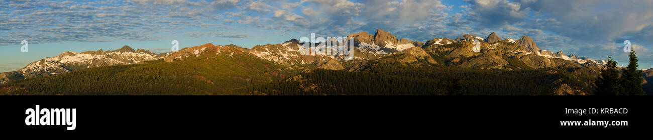 Panoramic view of the Minarets a group of mountains in the Sierra Nevadas in California Stock Photo