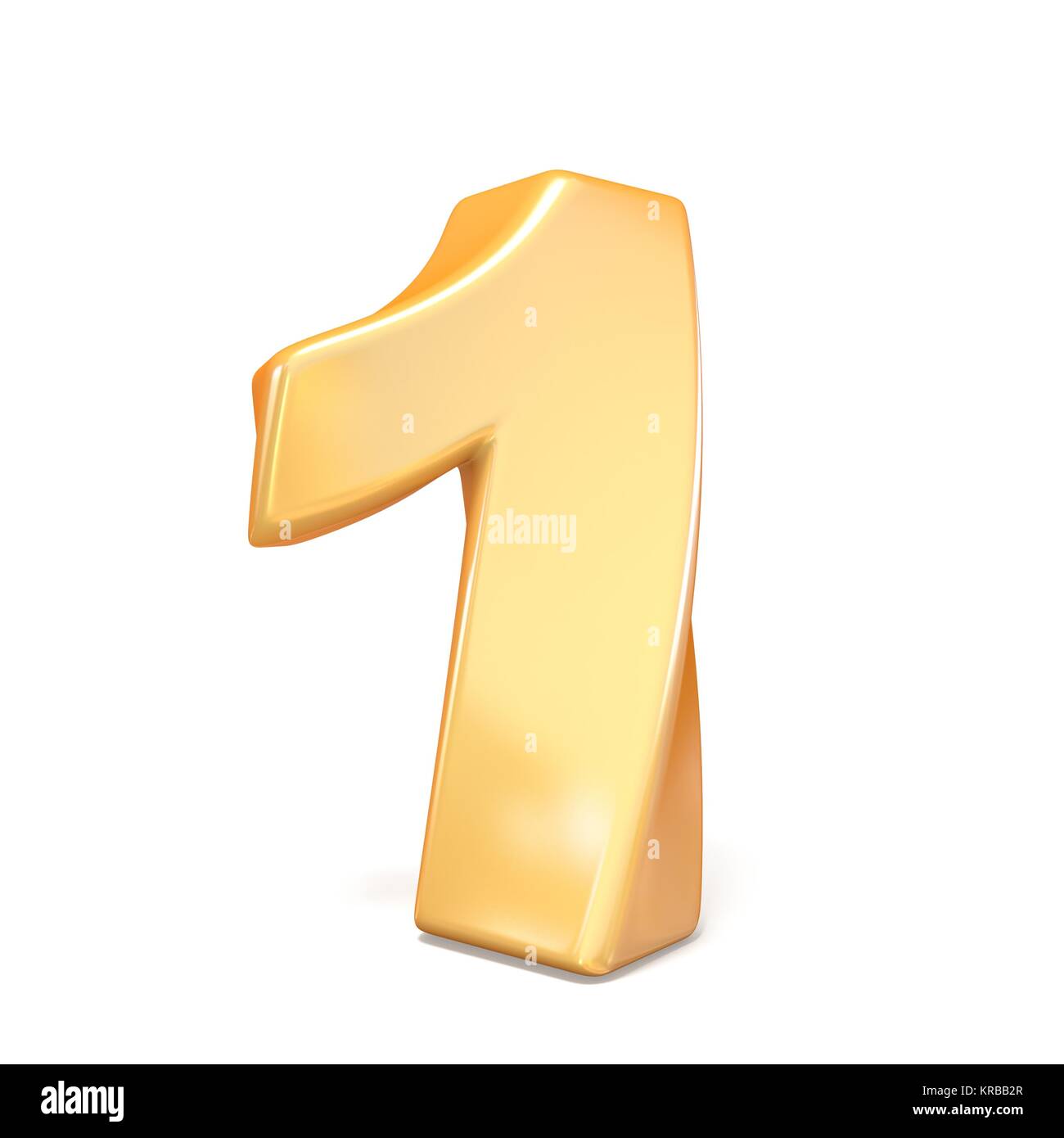 Orange twisted font number ONE 1 3D render illustration isolated on ...