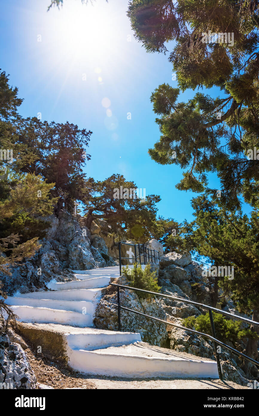 Rhoades Steps 300 white painted steps to Tsambika Monastery, (RHODES, GREECE Stock ...