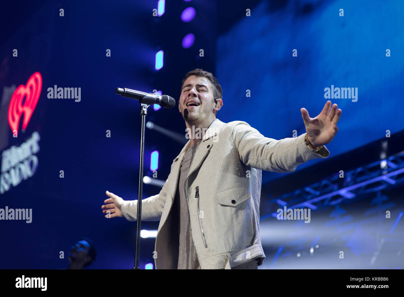Nick Jonas performs at the 2017 Jingle Ball in San Jose, CA, November 30th, 2017 Stock Photo