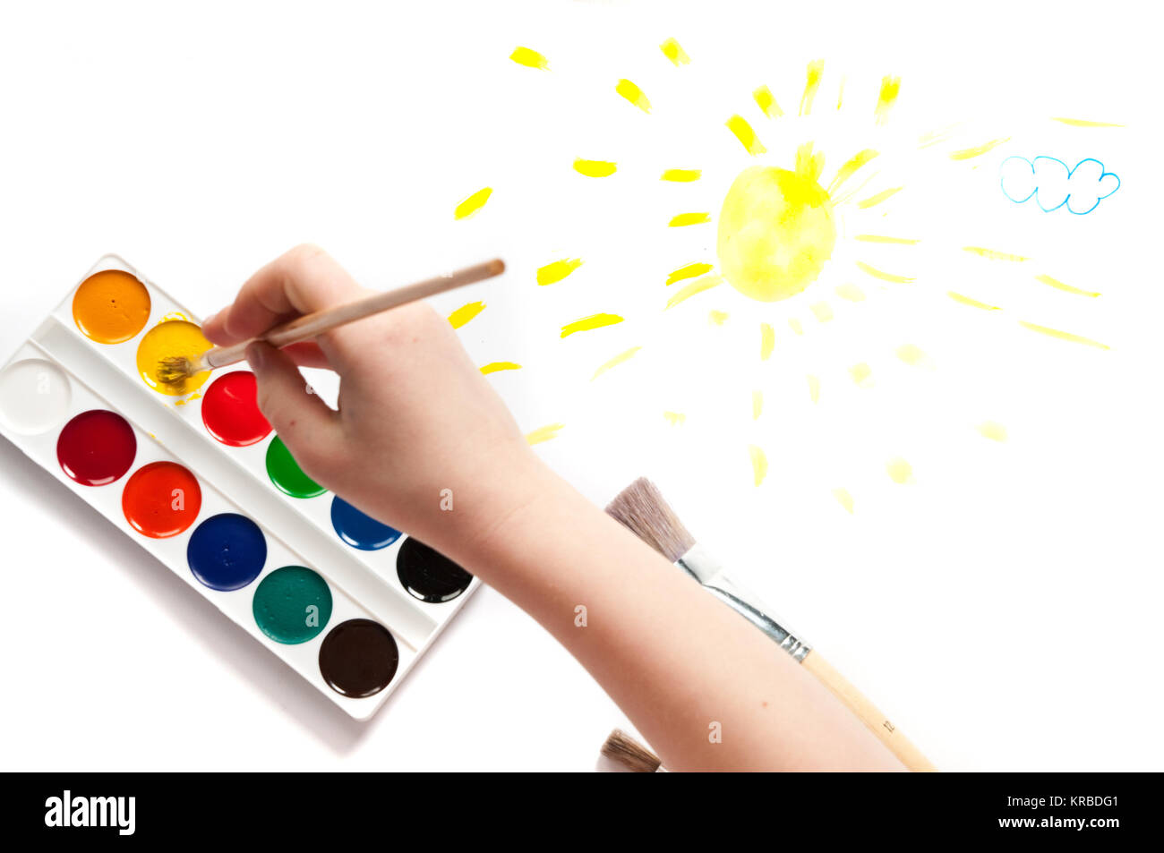 two handprints made with paint on paper Stock Photo Alamy