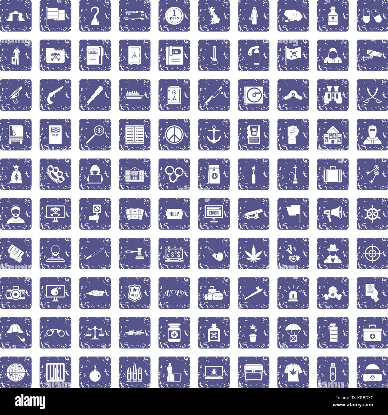 100 crime investigation icons set grunge sapphire Stock Vector Image ...