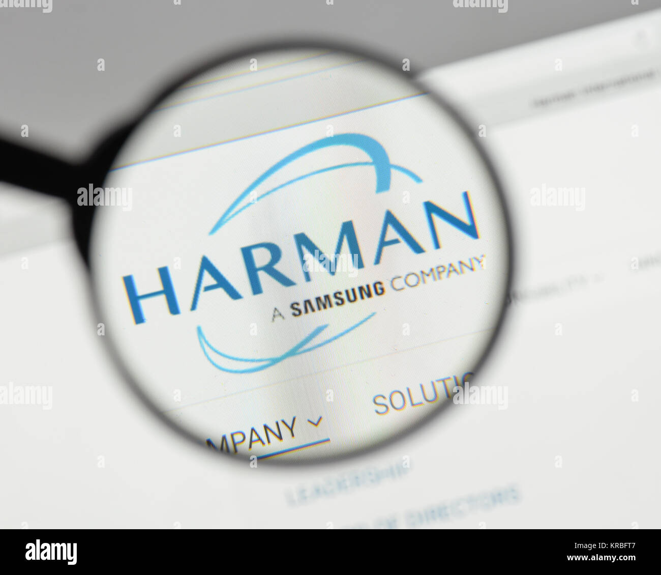 Milan, Italy - August 10, 2017: Harman International Industries logo on the website homepage. Stock Photo