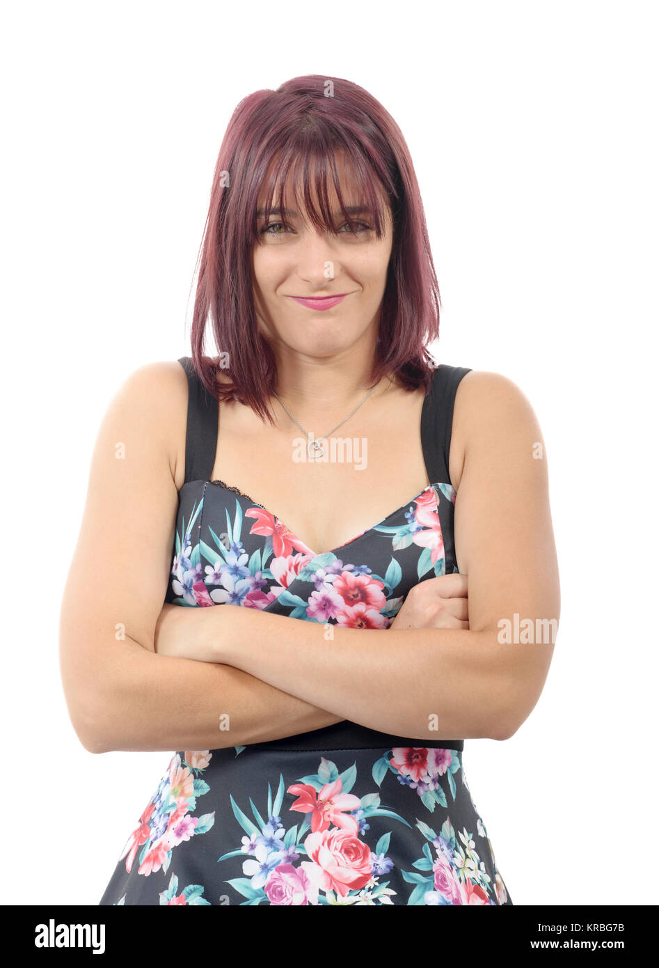 beautiful young woman with a floral dress Stock Photo - Alamy