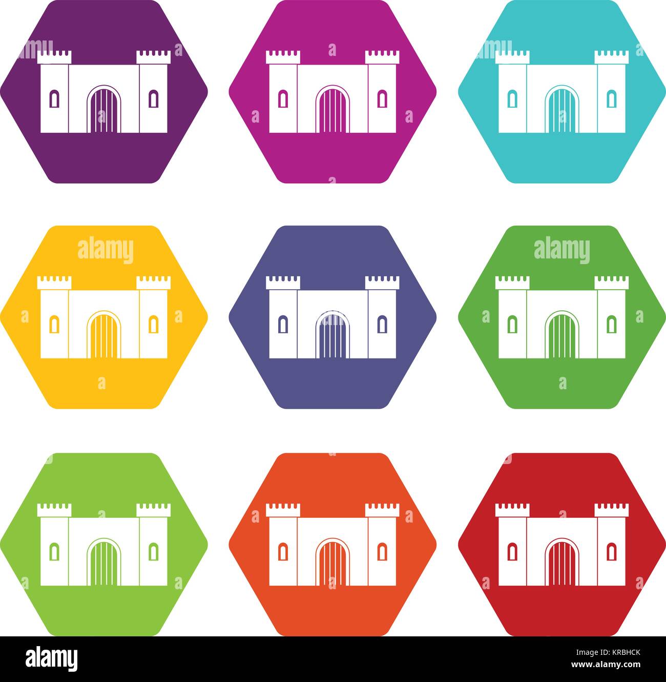 Fortress with gate icon set color hexahedron Stock Vector Image & Art ...