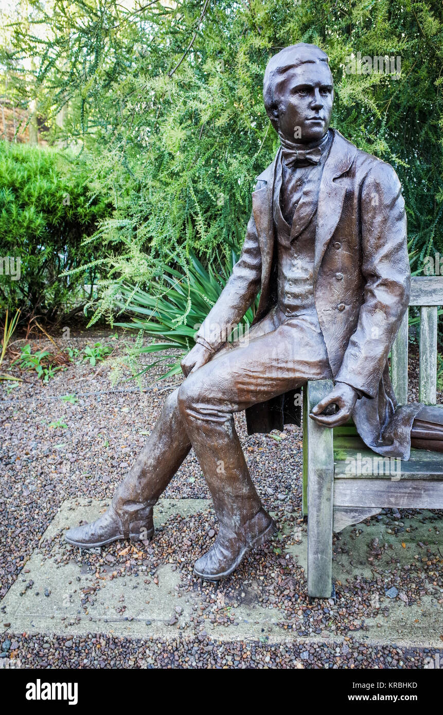Charles Darwin young, statue in the Darwin Garden in Christ's College, part of the University