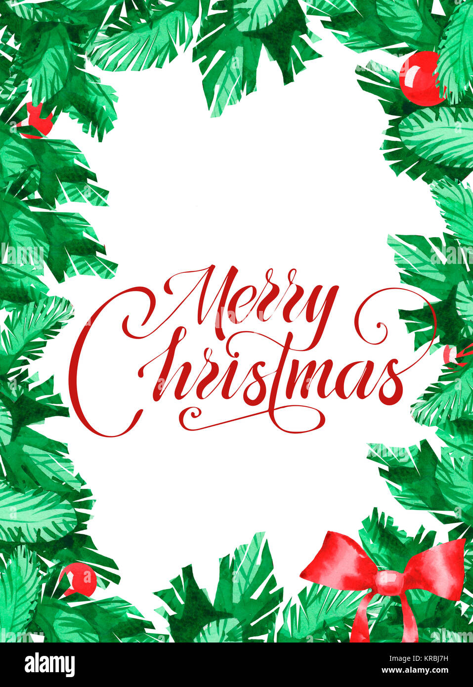 Hand Drawing Watercolor Beautiful Christmas Greeting Card