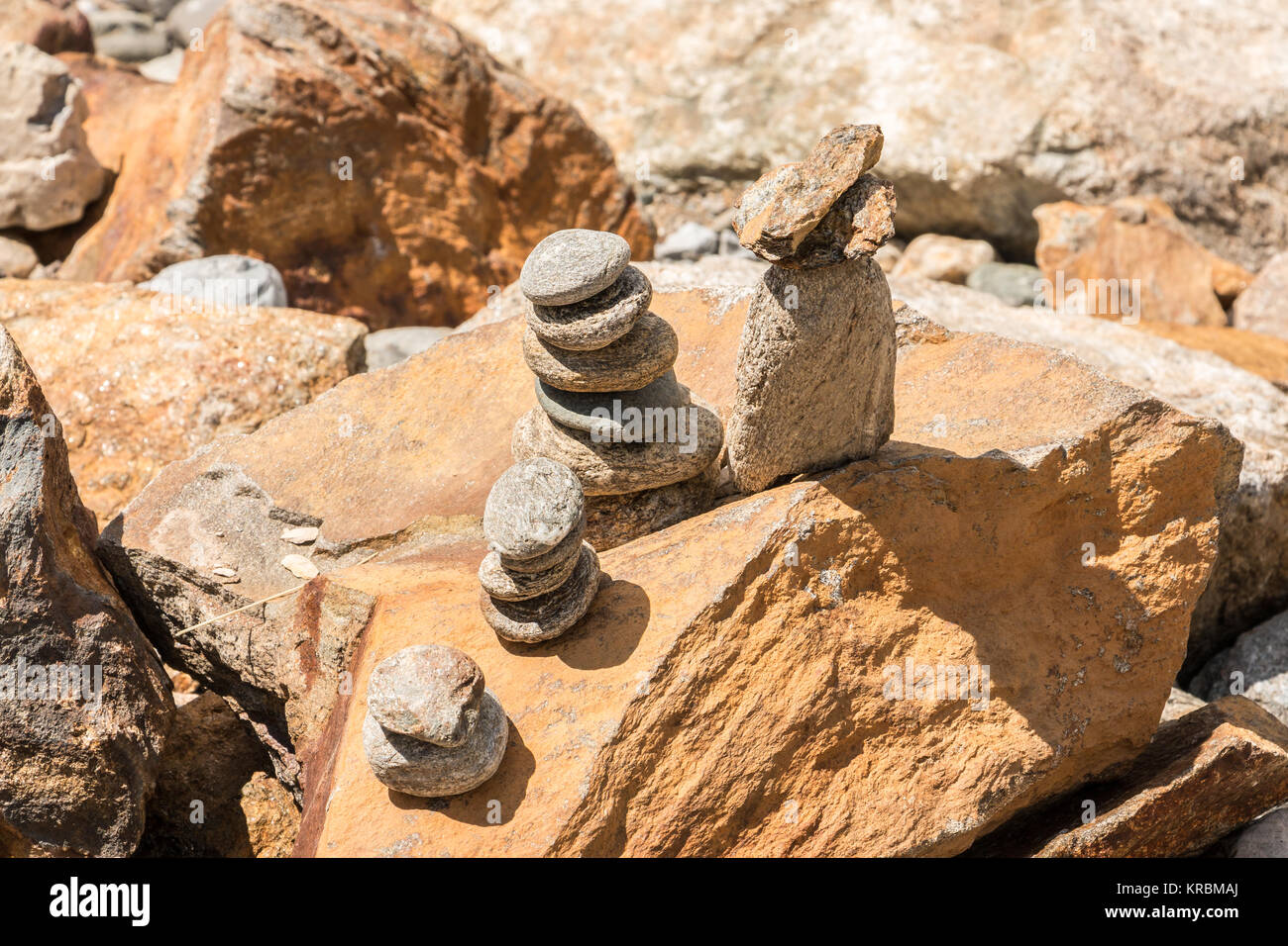 Little towers made of stone built on a rock Stock Photo Alamy