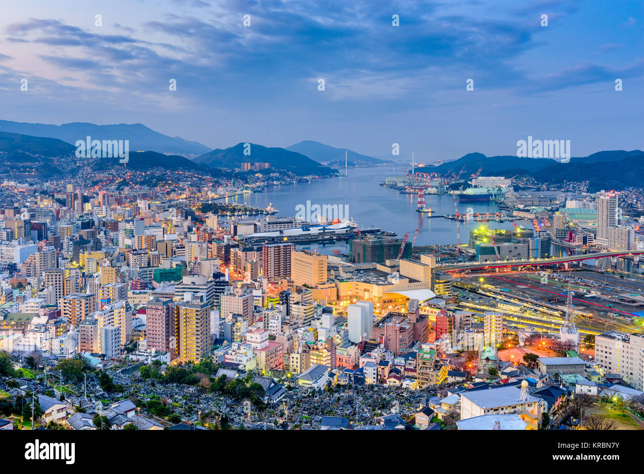 Nagasaki Japan cityscape at dusk Stock Photo Alamy
