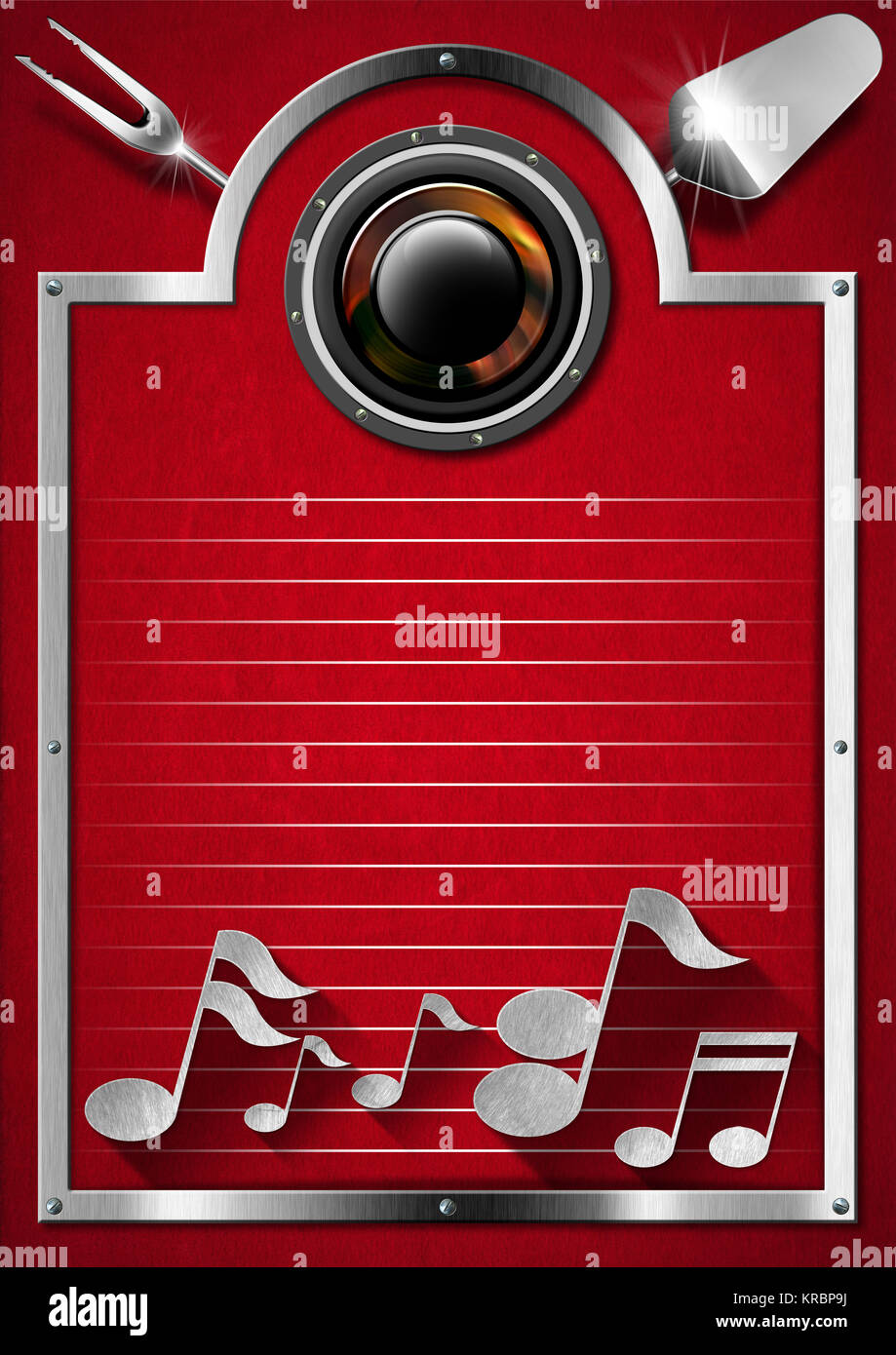 Metallic And Red Velvet Background With Kitchen Utensils Musical