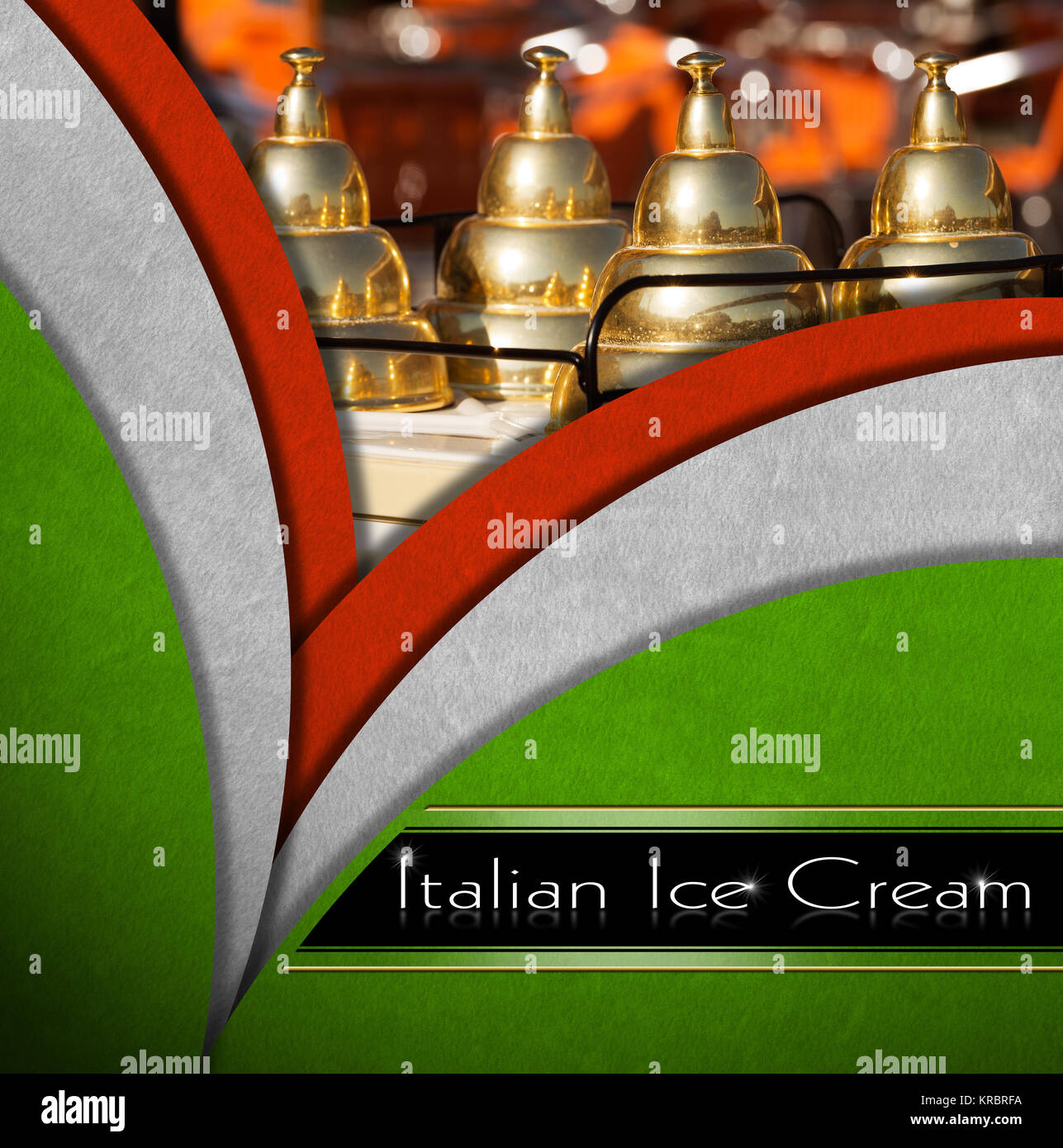 Background with italian flags and a detail of an typical ice cream cart