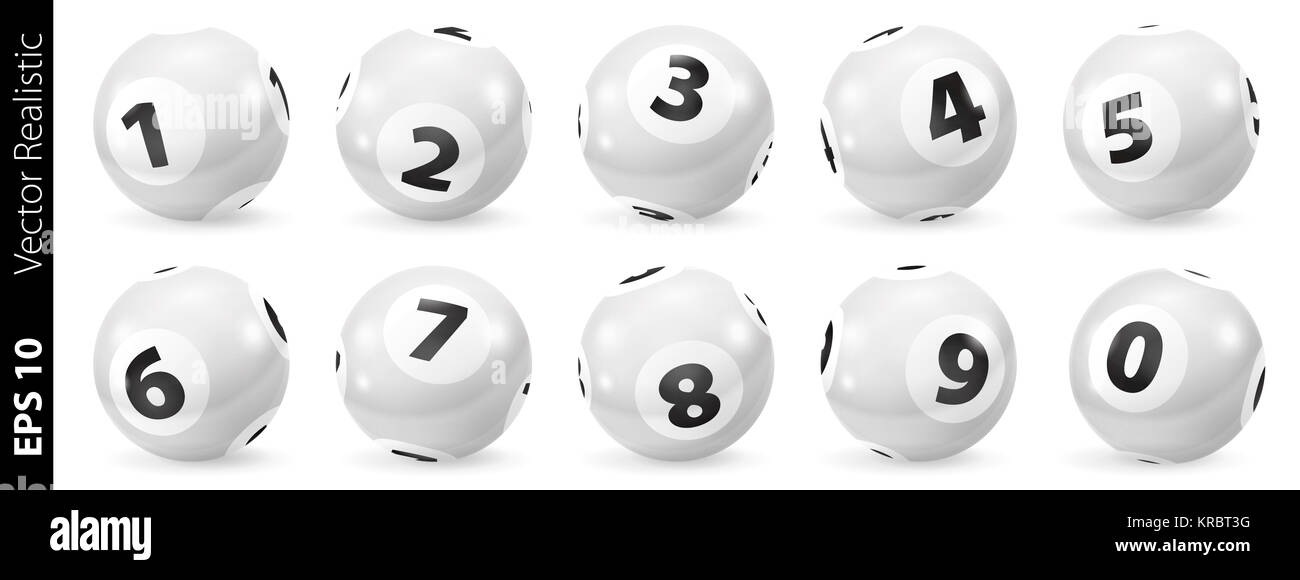 Set of Lottery Black and White Number Balls 0-9 Stock Photo