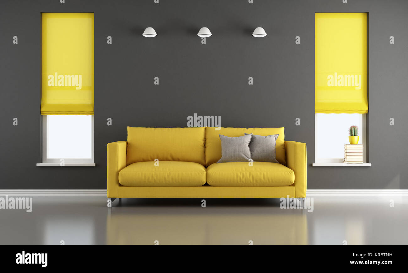 Black and yellow living room Stock Photo Alamy