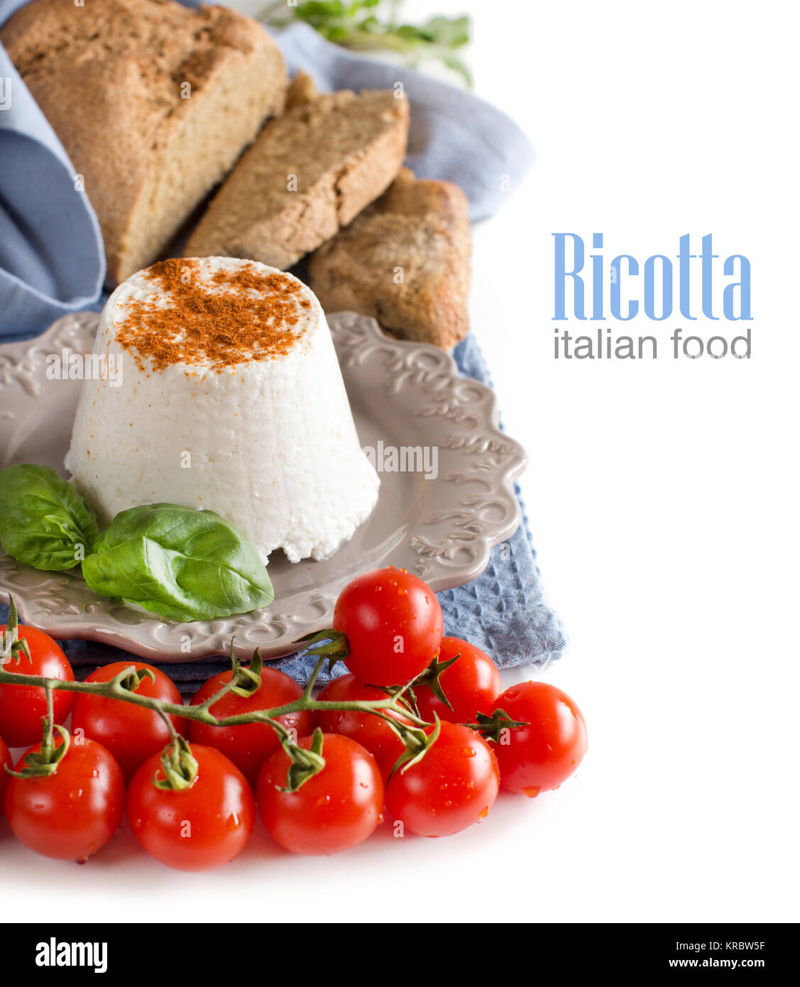Italian ricotta cheese with bread ad tomatoes Stock Photo Alamy