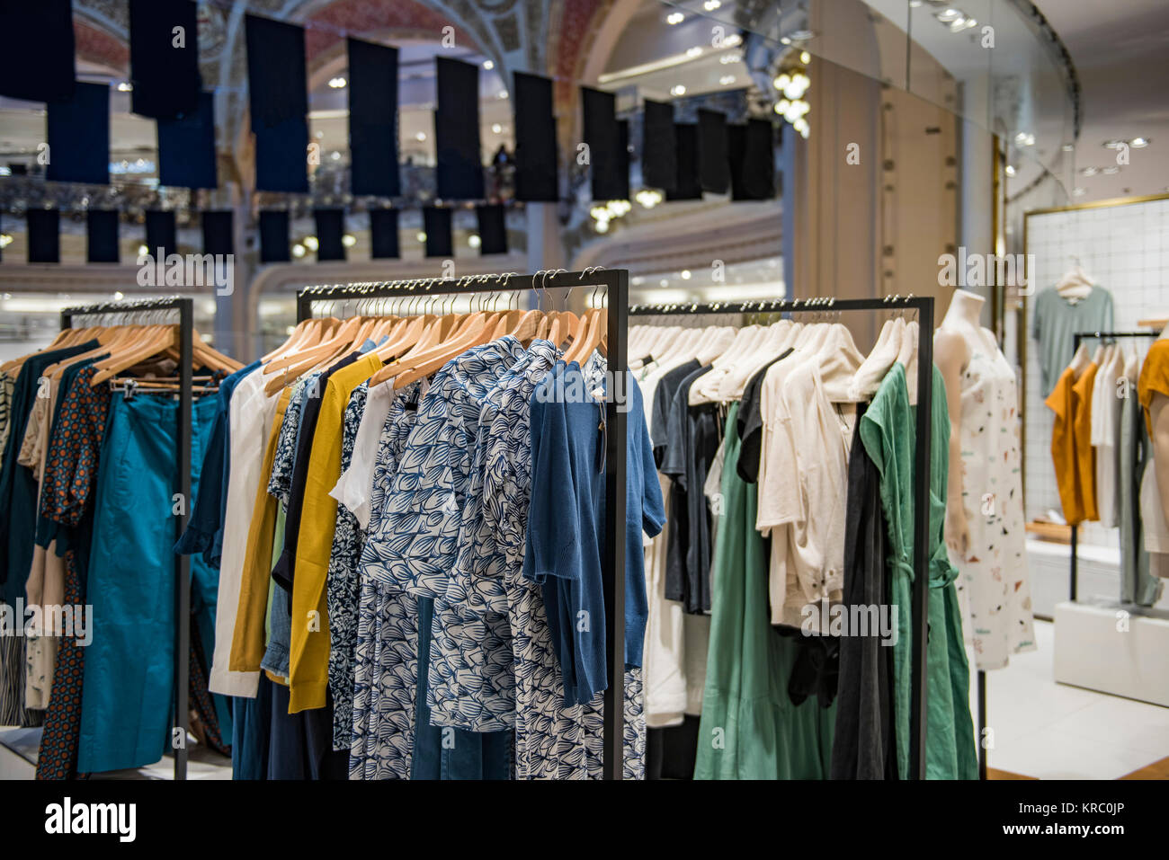 Elegant women clothes in a luxury store in Paris. Stock Photo
